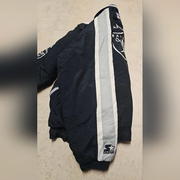 Vintage 1990's (L) Oakland Raiders Pro Line Starter Zip-Up Jacket & Backpack